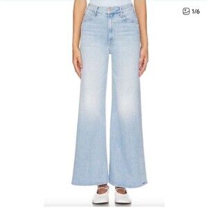 MOTHER The Hustler Roller Flood Cherie Cherie Womens 30 Light Wash Wide Leg
